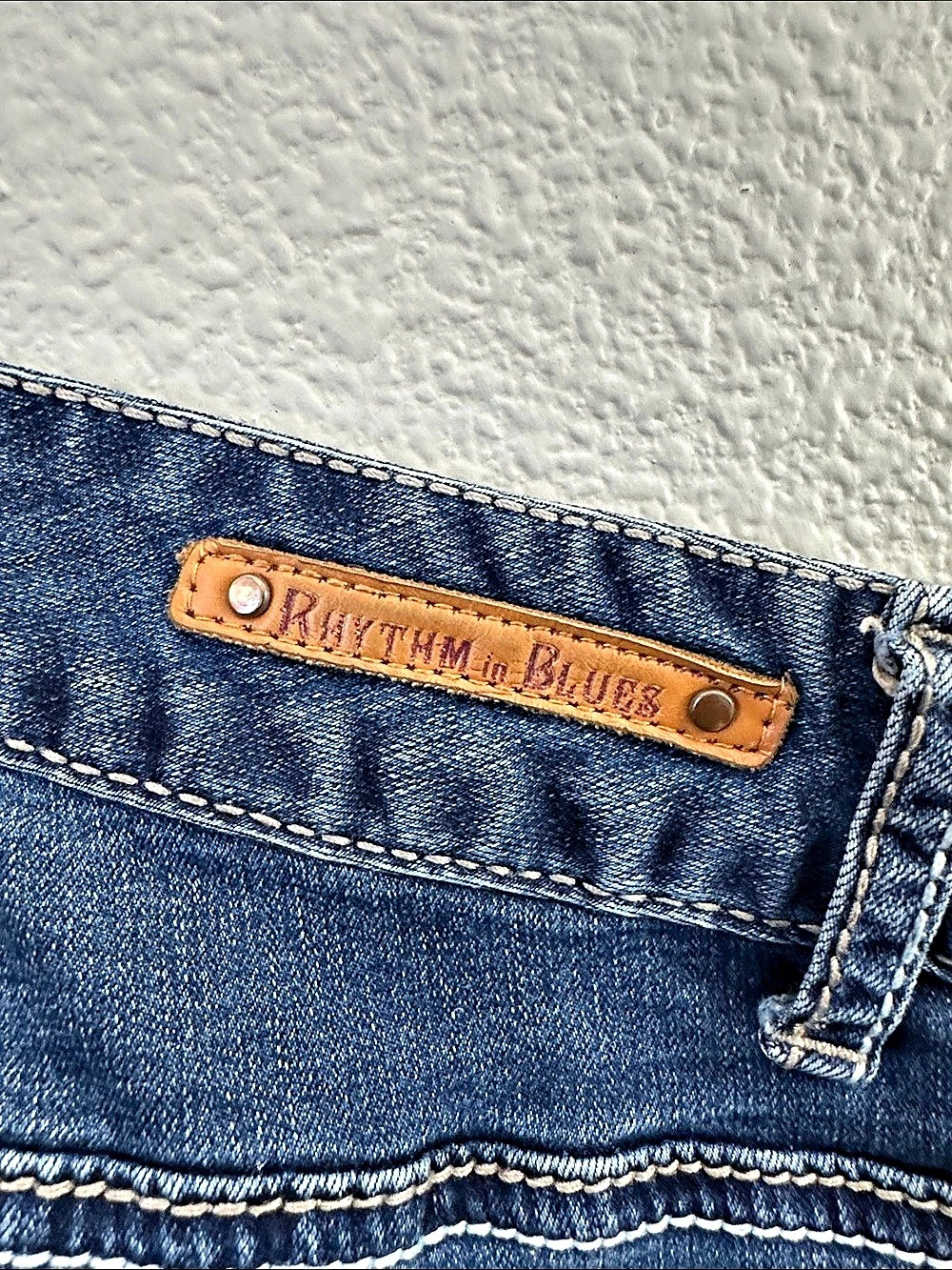 Women Blue Jeans size 20 Rhythm in Blues Strech Jeans Embroidered 5 Pockets - Picture 5 of 13